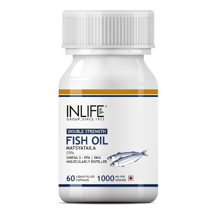 INLIFE Fish Oil (Double Strength) Omega 3 EPA DHA, 1000mg per serving - 60 Capsules