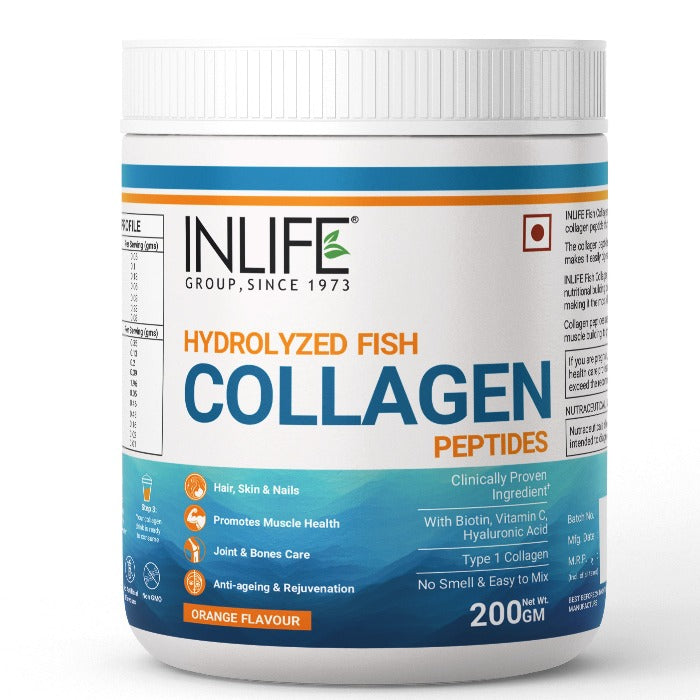 INLIFE Marine Collagen Supplements for Women & Men | Fish Collagen Powder for Skin & Hair | Clinically Proven Ingredient with Biotin, Hyaluronic Acid, Vitamin C & Glucosamine ( Fish Collagen, 200g)