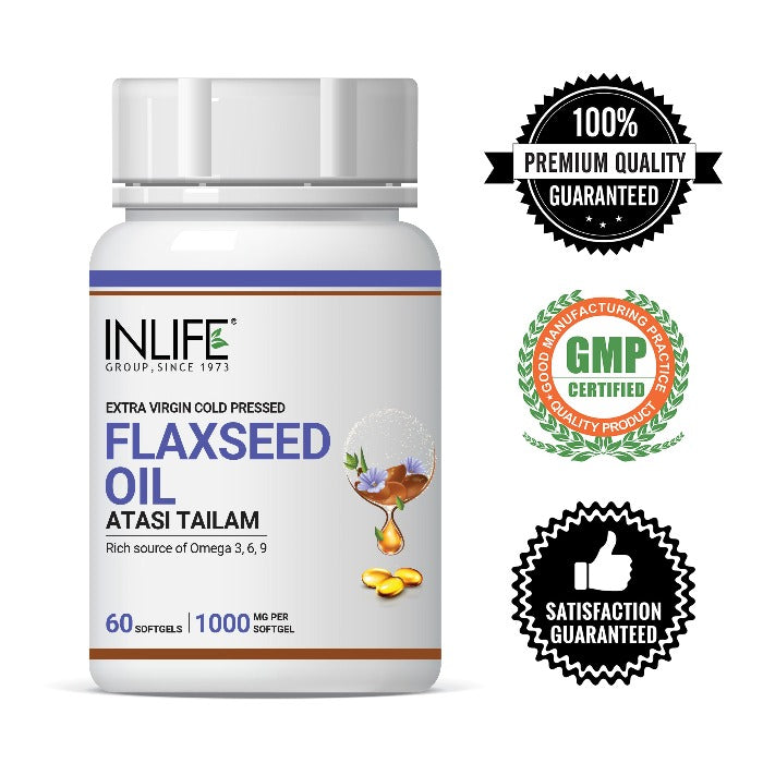 INLIFE Flaxseed Oil Capsules (Omega 3 6 9), 1000mg - 60 Softgels