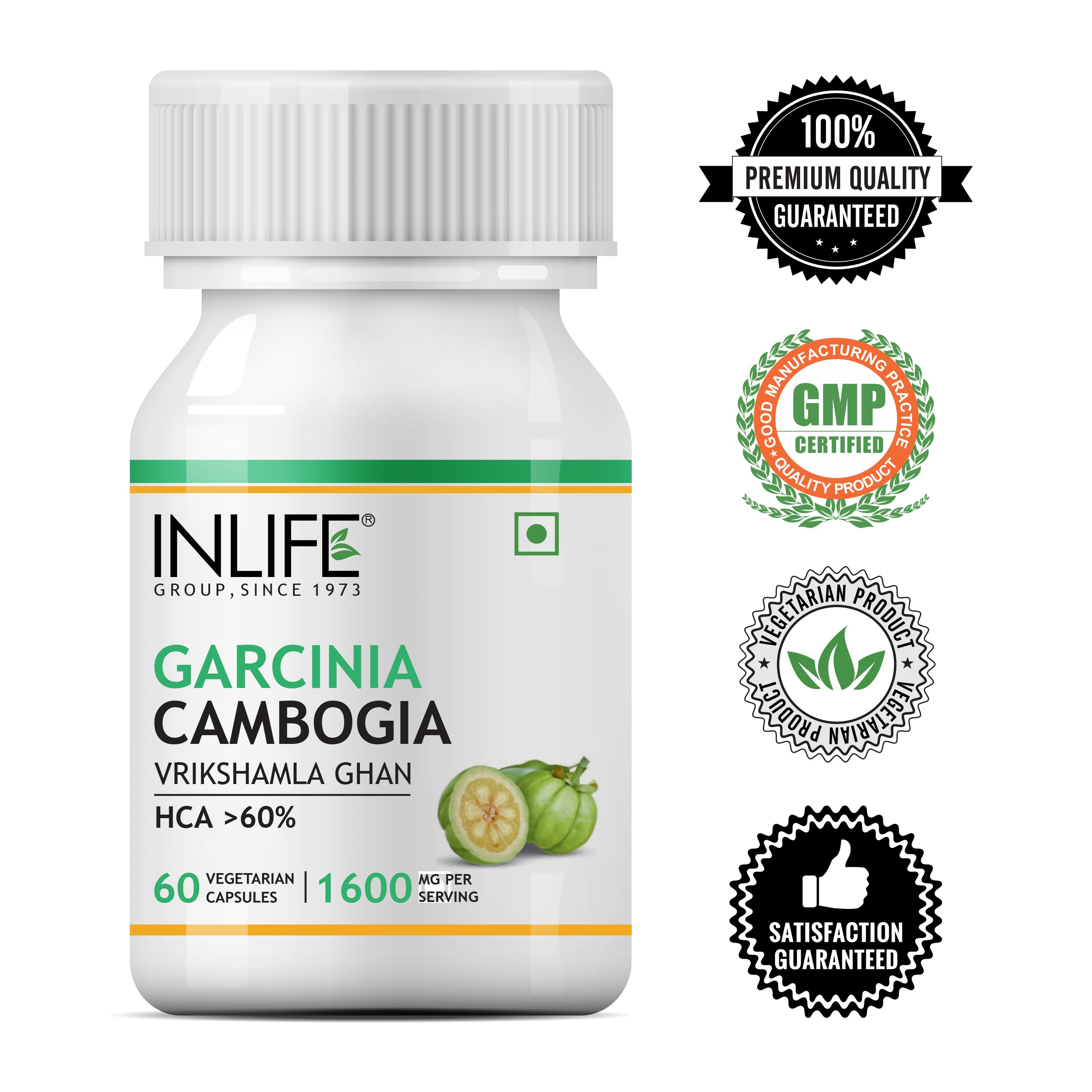 INLIFE Garcinia Cambogia Extract Supplement, 1600 mg per serving - 60 Vegetarian Capsules