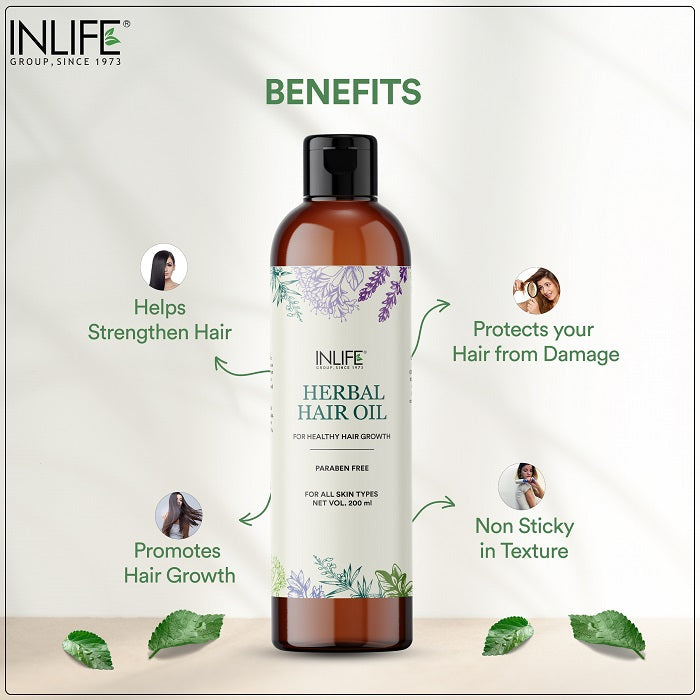 INLIFE Hair Care Combo Pack, Herbal Hair Oil+Hibiscus Shampoo+Advanced Hair Skin Nails Supplement