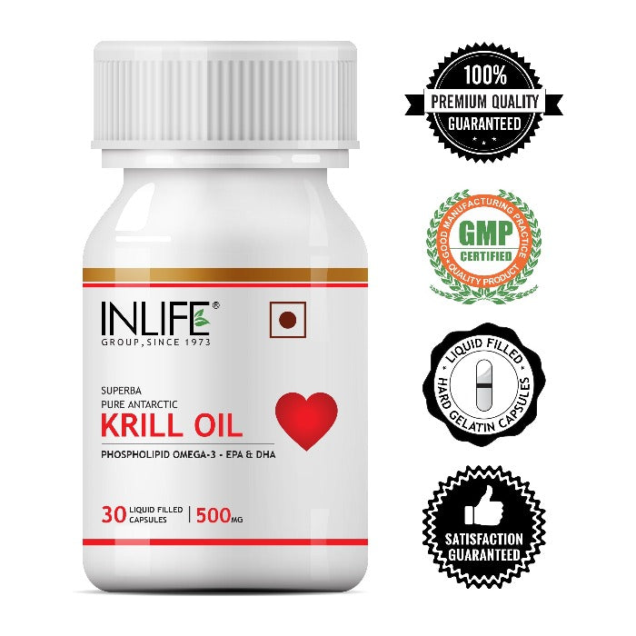 INLIFE Krill Oil Omega 3 Fatty Acid Supplement, 500mg (30 Capsules)