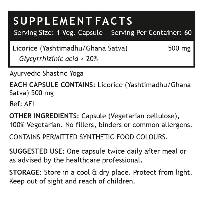 INLIFE Licorice (Yastimadhu) Glycyrrhiza Glabra - 500 mg (60 Vegetarian Capsules)