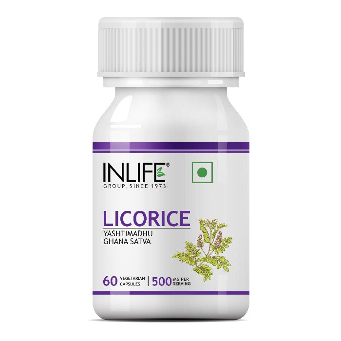 INLIFE Licorice (Yastimadhu) Glycyrrhiza Glabra - 500 mg (60 Vegetarian Capsules)