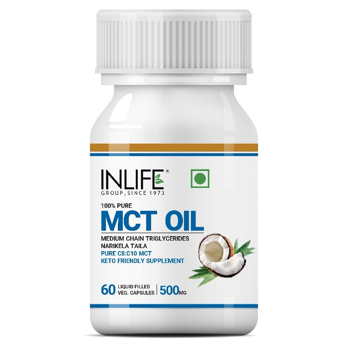INLIFE MCT Oil C8 C10 Supplement, 500mg - 60 Vegetarian Capsules