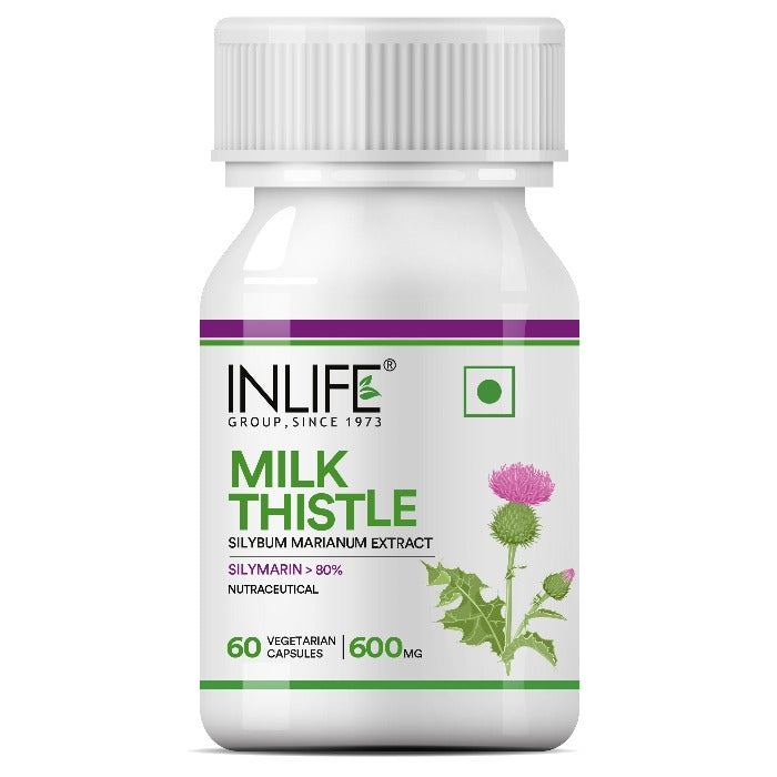 INLIFE Milk Thistle (80% Silymarin) 600mg, 60 Vegetarian Capsules