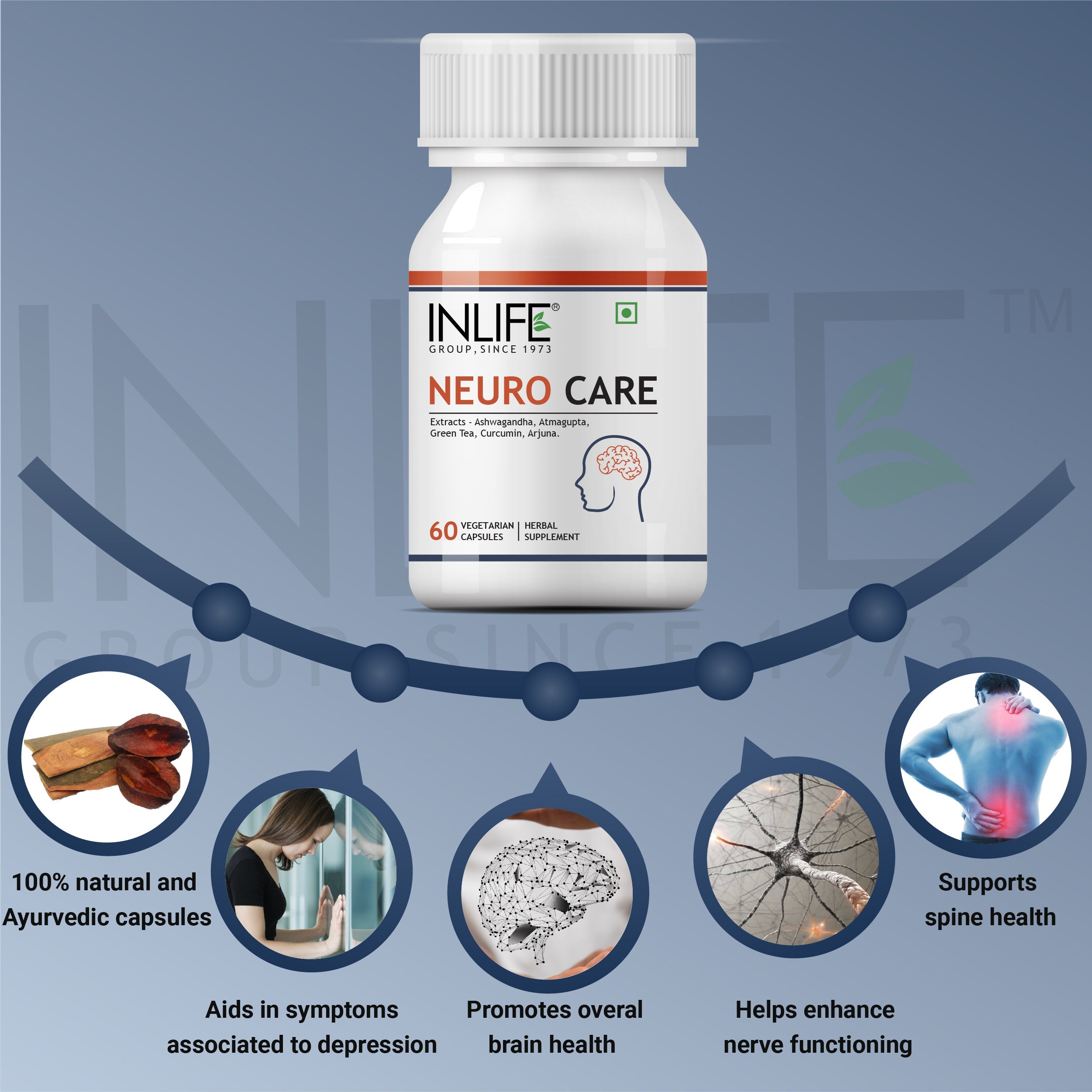 INLIFE Neuro Care Supplement, 500mg - 60 Vegetarian Capsules