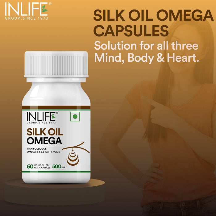 INLIFE Silk Oil Veg Omega 3 6 9 Capsules, 500mg - 60 Vegetarian Capsules