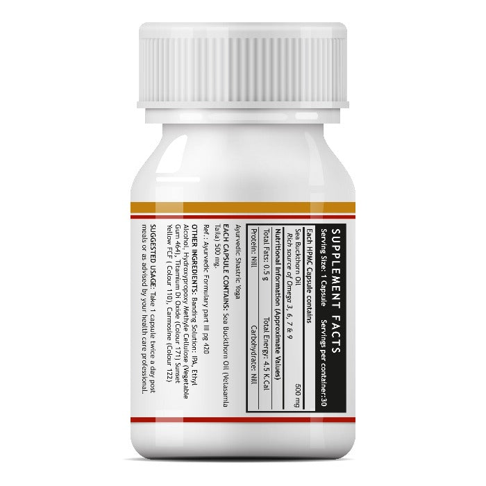 INLIFE Sea Buckthorn Oil Omega 3 6 7 9 fatty acids Supplement, 500mg (30 Veg. Capsules)