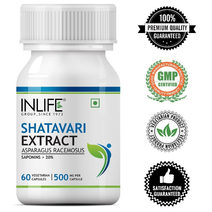 INLIFE Shatavari Extract (Saponins&gt;20%), 500mg - 60 Vegetarian Capsules