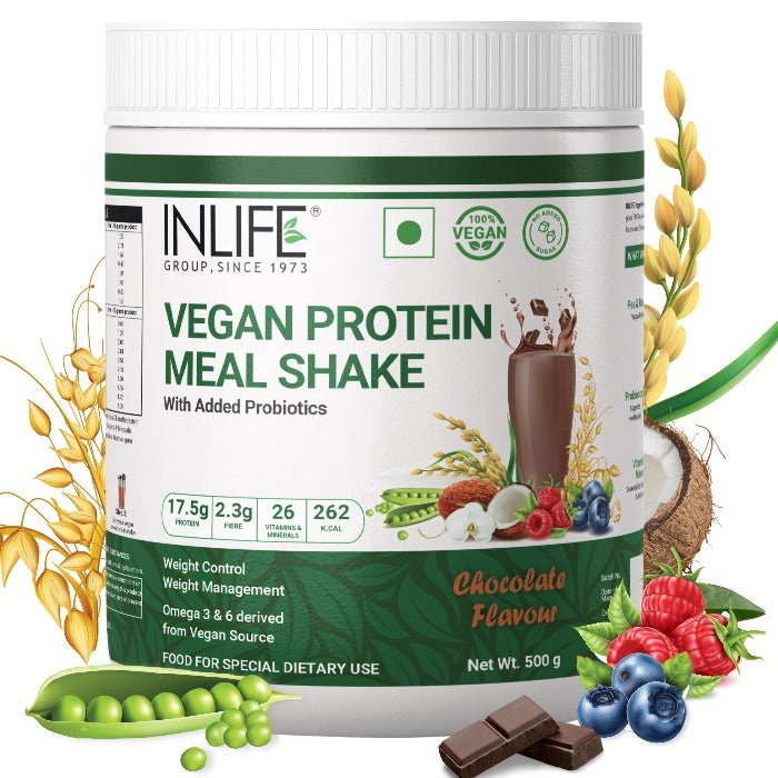 INLIFE Vegan Protein Meal Replacement Shake with Added Probiotics, 500g