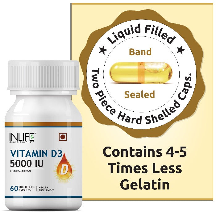 INLIFE Vitamin D3 5000 IU Supplement - 60 Liquid Filled Capsules