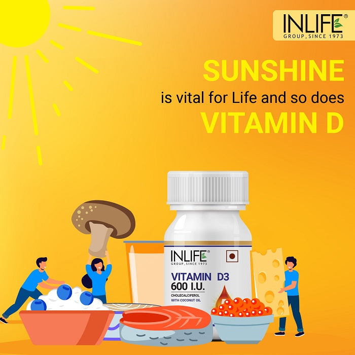 INLIFE Vitamin D3 600 IU Cholecalciferol Supplement- 60 Capsules