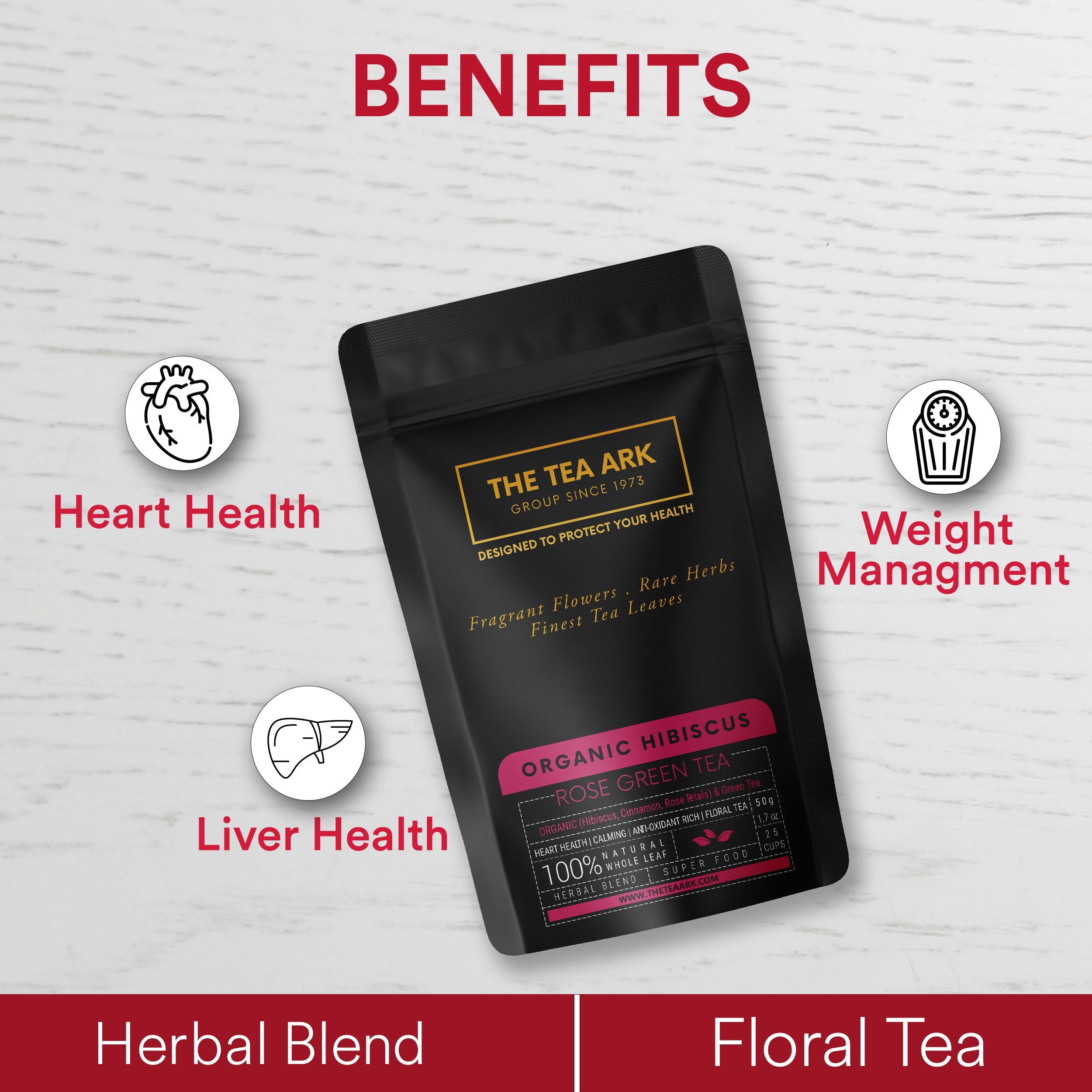The Tea Ark Hibiscus Rose Green Tea, Powerful Antioxidant, Heart Health, Weight Management