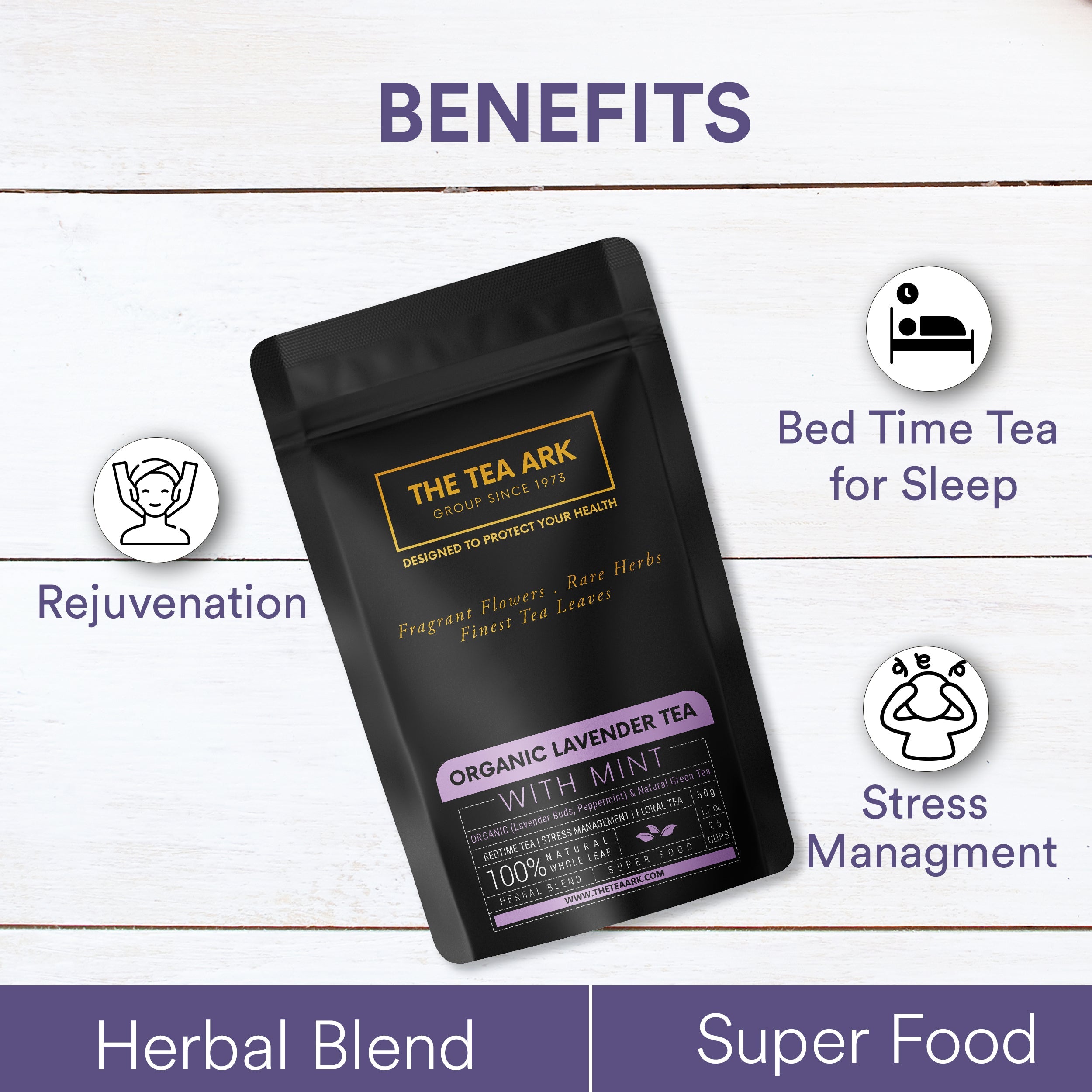 The Tea Ark Lavender Peppermint Green Tea, Bedtime Tea for Sleep & Stress Management