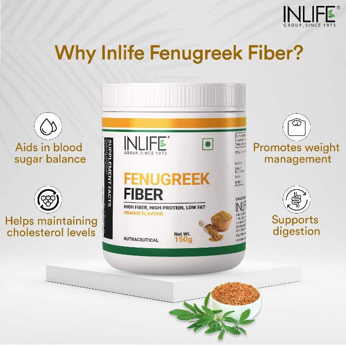 INLIFE Fenugreek Fiber Powder, 150g (Orange)