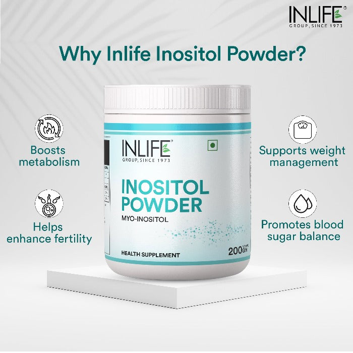 INLIFE Myo Inositol Powder 2000mg Supplement, 200g (Unflavoured)