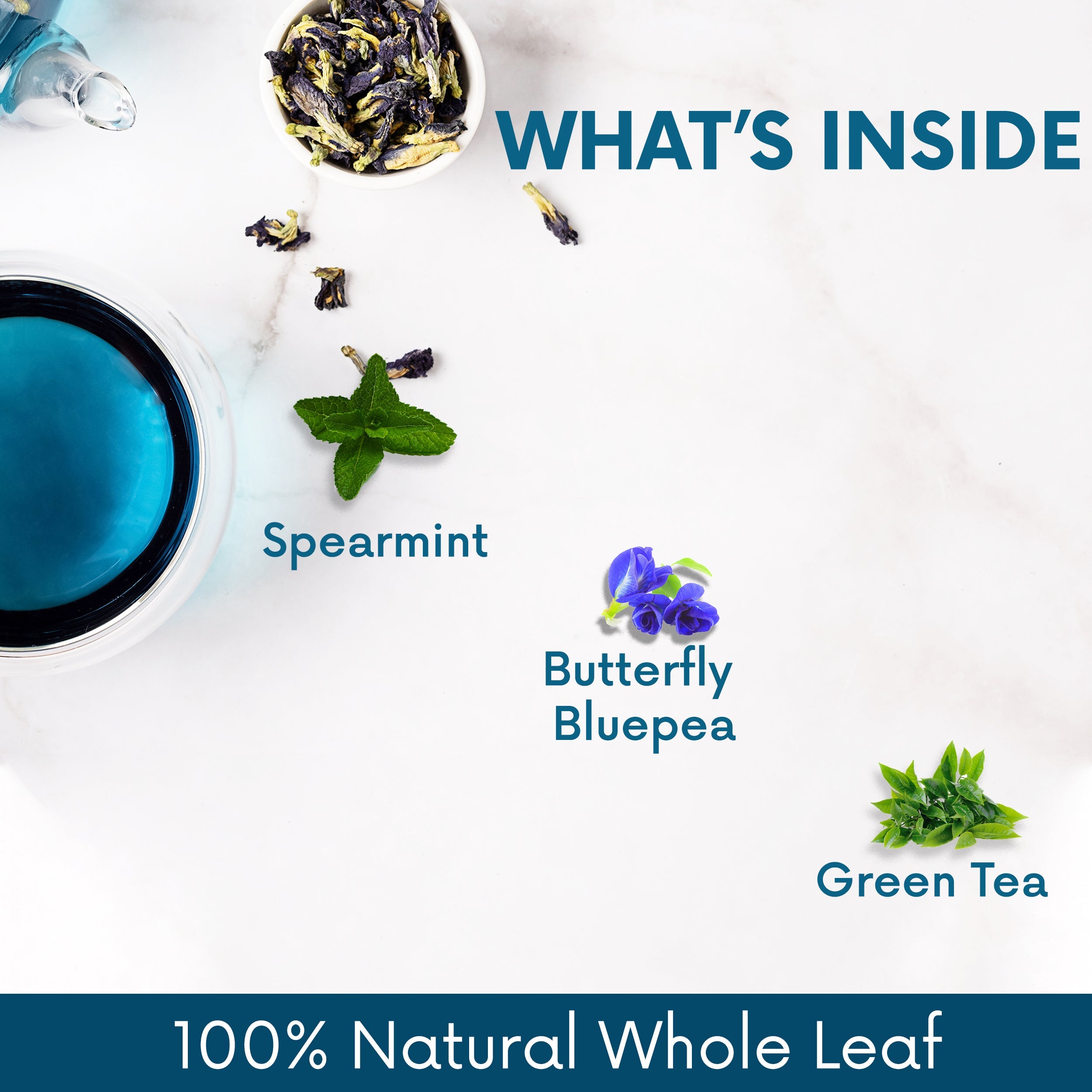 The Tea Ark Butterfly Blue Pea Flower Tea, Spearmint Green Tea, for Weight & Stress Management