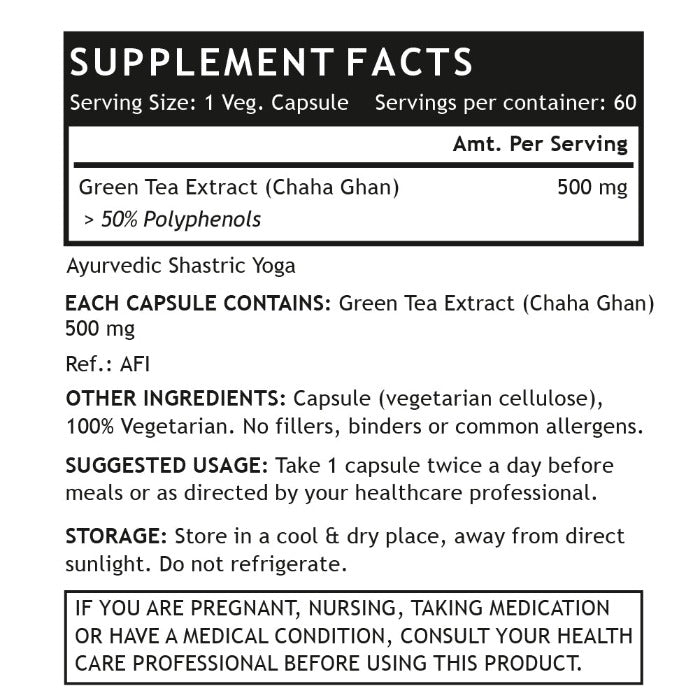 INLIFE Green Tea Extract Supplement, 500 mg - 60 Vegetarian Capsules