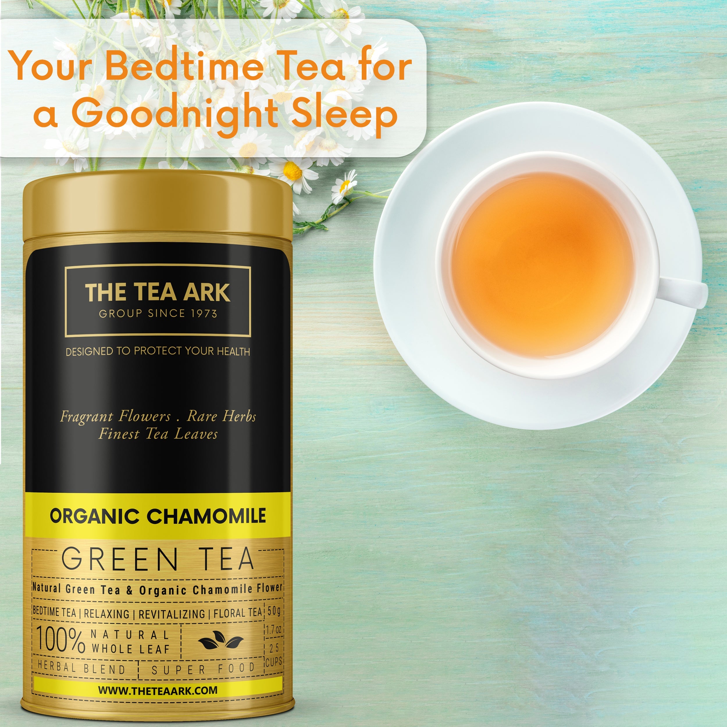 The Tea Ark Chamomile Green Tea, Bedtime Tea for Stress Relief