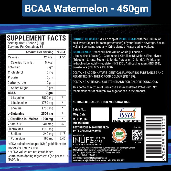 INLIFE  BCAA Pro Supplement, Supports Muscle Recovery